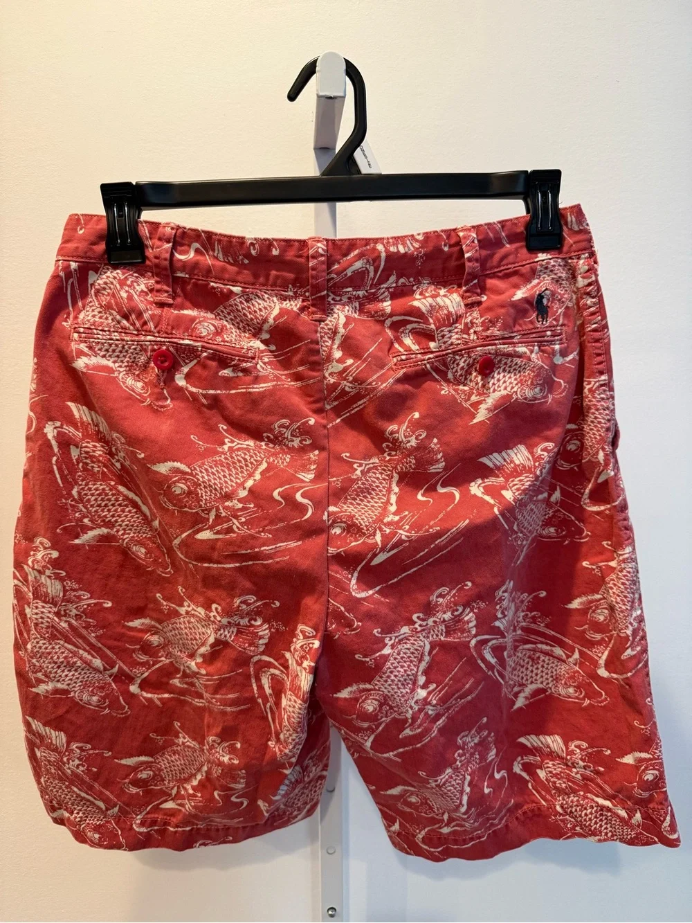 Ralph Lauren White Shirt Red Embroidered Pony Koi Fish Relaxed Fit Men Size 32
